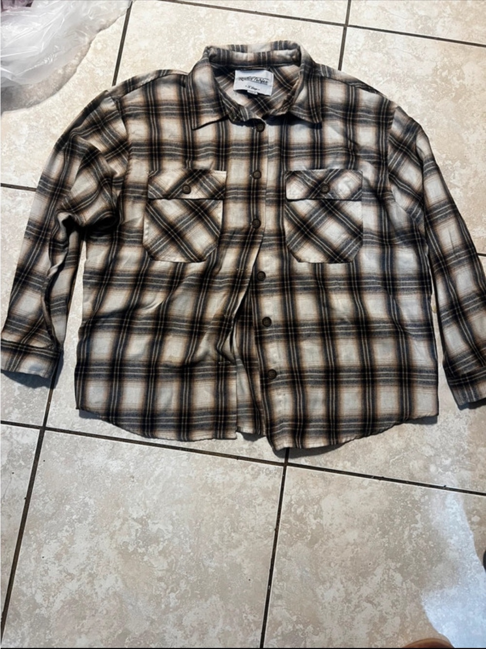 Plaid Button-Up shirt in Brown and Cream